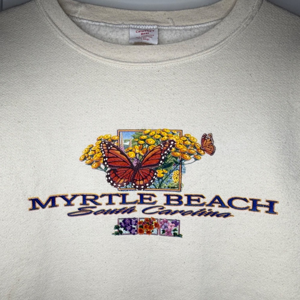 Vintage 90's Myrtle Beach South Carolina‎ Butterfly Cream Sweatshirt Mens Large